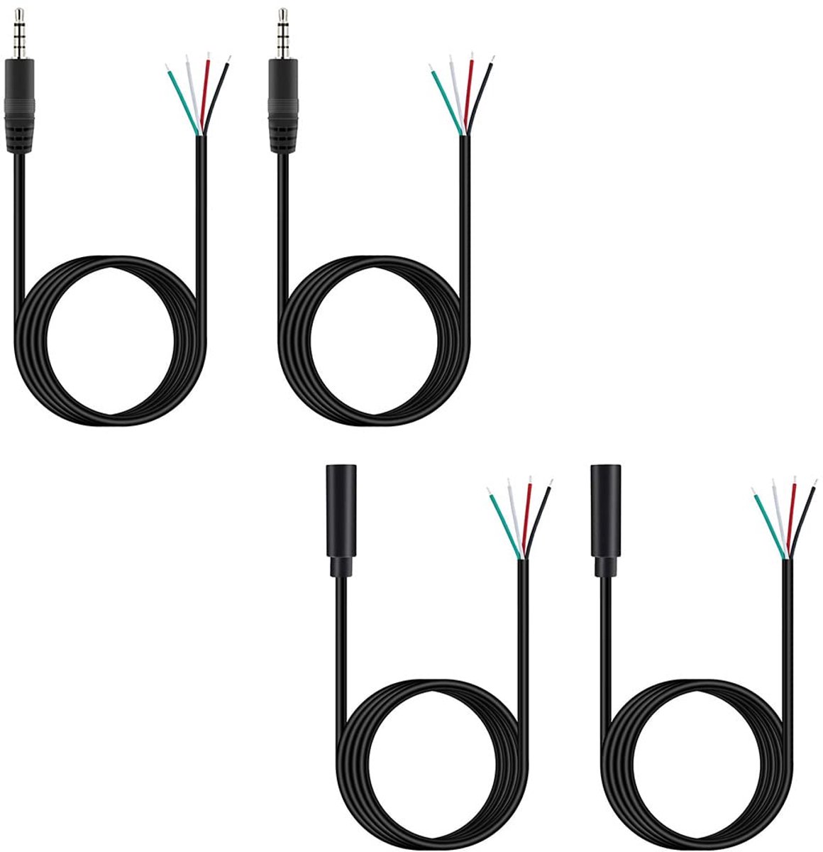 Audio kabel 3.5mm TRRS - 4-delige set - Male & Female plug - Ideaal voor reparatie van hoofdtelefoon en microfoon - ShopVlot