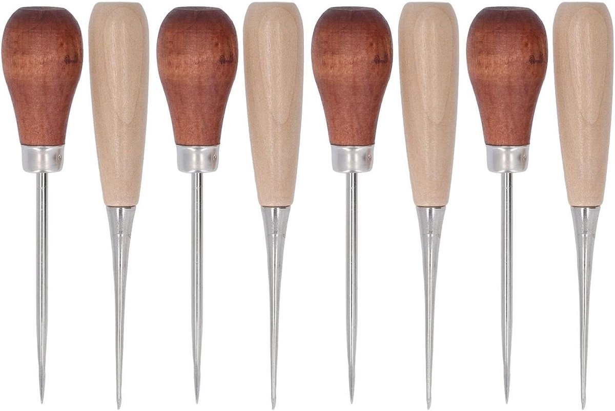 Handgereedschap 8-delige naaldset - houten handvat - multifunctioneel - ideaal voor leerbewerking - ShopVlot