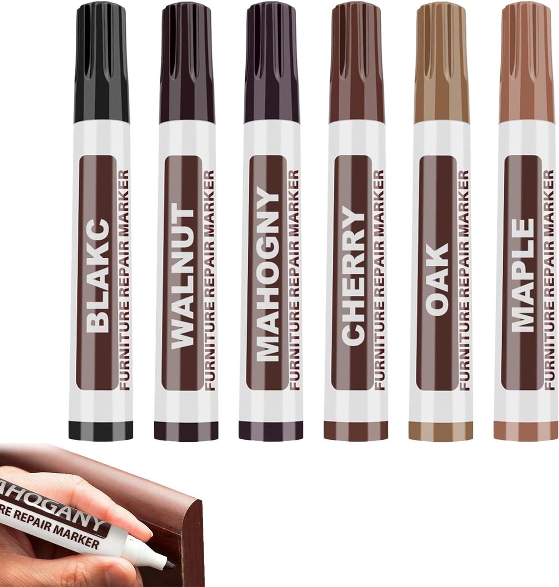 houtreparatie pen set 6 stuks - retoucheerpennen - viltpunt - ideaal voor meubels en vloeren - ShopVlot