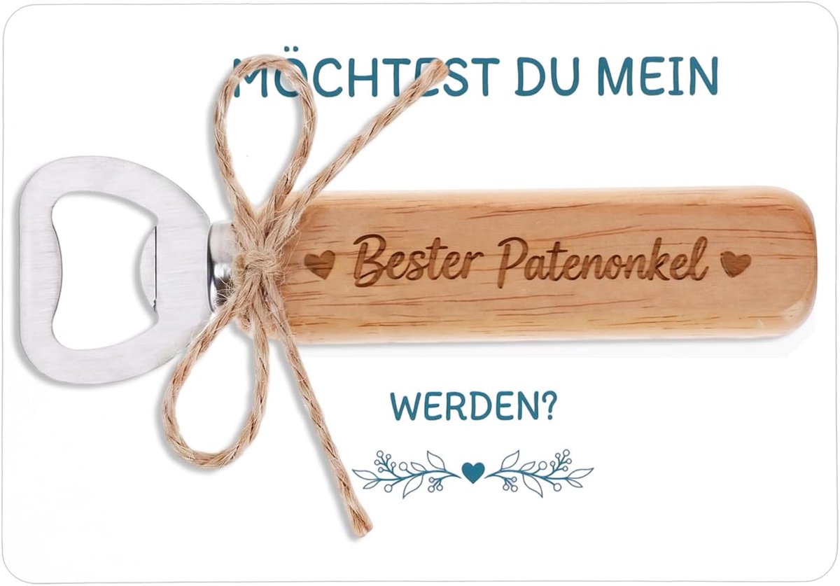 Peetoom Vragen Kaart met envelop, Beste peetoom flesopener hout. Dooppeer vragen bieropener, wil je mijn peetvader - ShopVlot