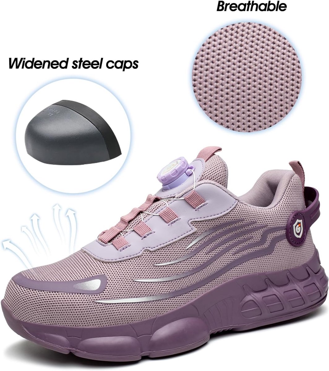 Work Shoes Men Women Safety Shoes Steel Toe Cap Sporty Breathable Non-Slip Safety Shoes Pink 42 EU - ShopVlot