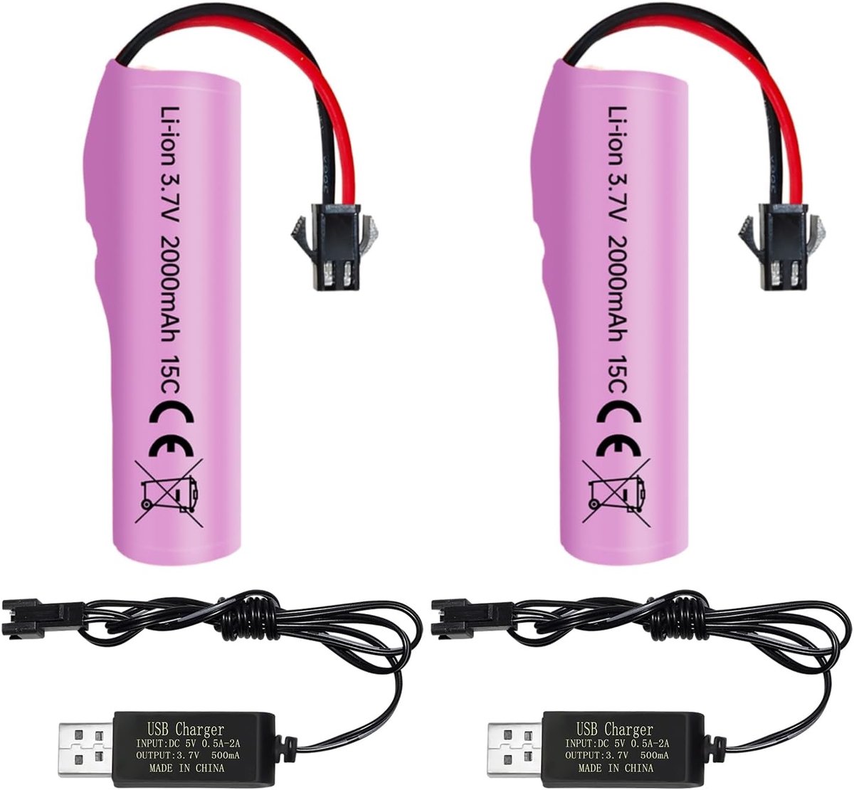 2PCS 3.7V 2000mAh SM-2P Plug Li-ion Battery with USB Charging Cable for DE68 DE44 DE45W DE45 DE58 DE49 DE57 DE70 - ShopVlot