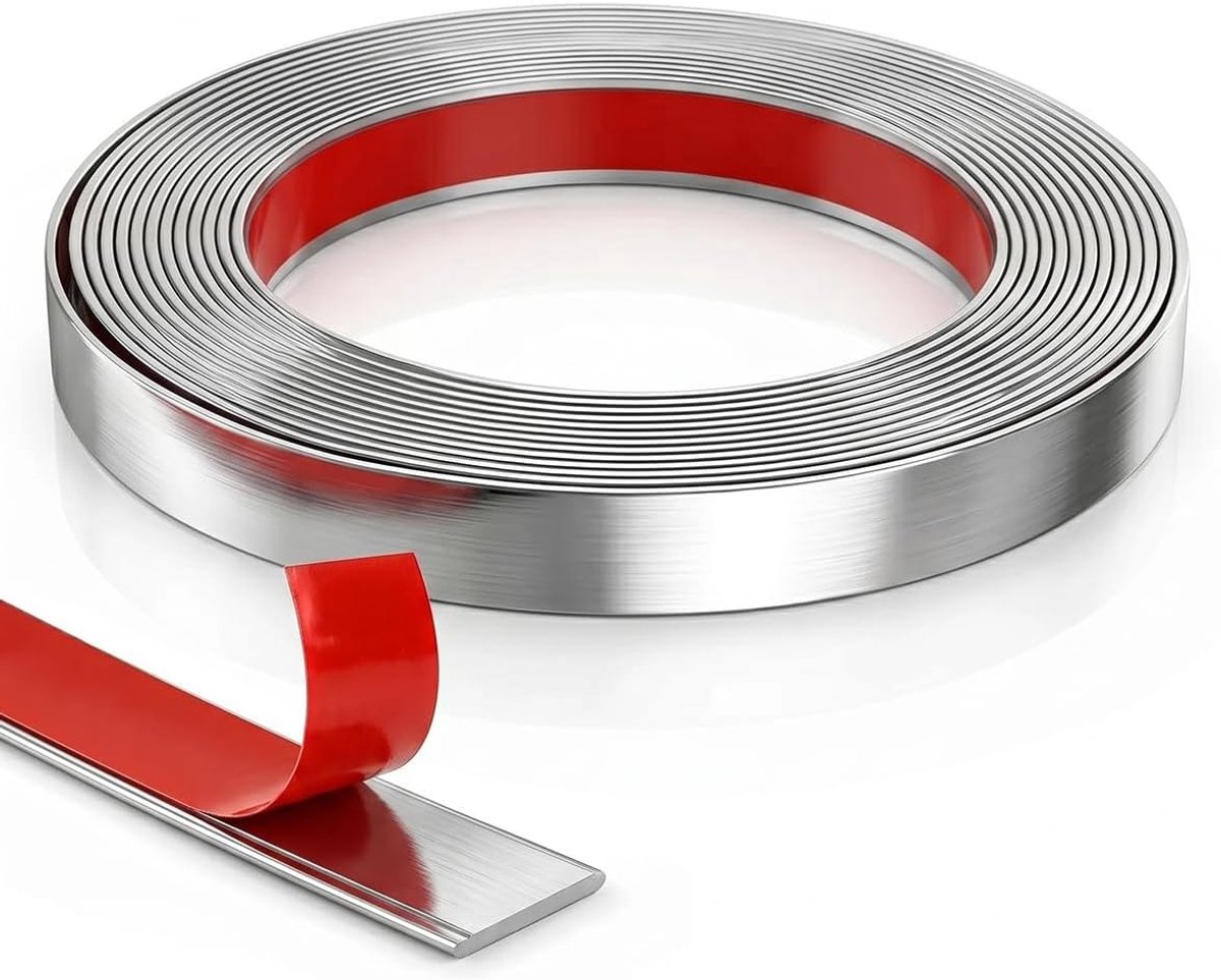 Zelfklevende sierlijst 1 cm x 5 m - zilver metallic - waterdicht - ideaal voor muren en meubels - ShopVlot