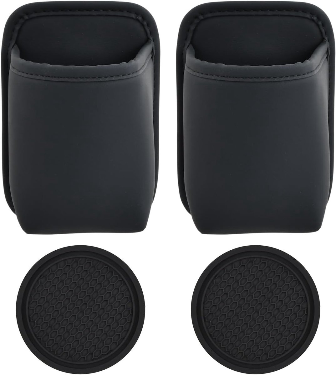 Autobekerhouderset - Zwart - 15,5 x 10 x 10,5 cm - PU-leer met Metalen Klem - Voor Dranken en Telefoon