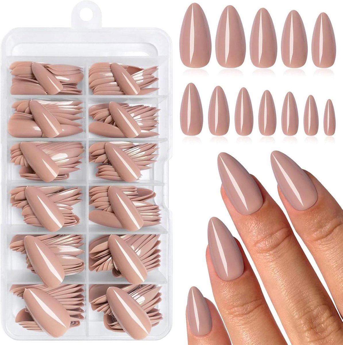 Press-on Nails Medium - Shiny Amandelvorm - 240 Stuks - Altijd een Perfecte Manicure - ShopVlot