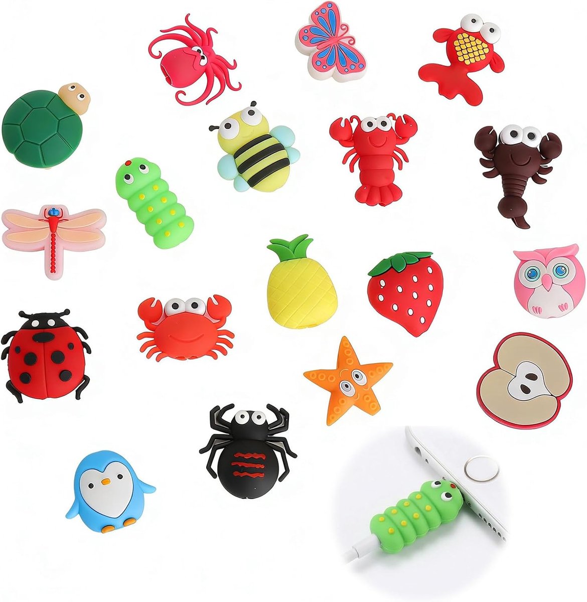 Oplader kabelbescherming 18 stuks - Fruit dieren - Flexibele bescherming - Voorkomt kabelbreuk - ShopVlot