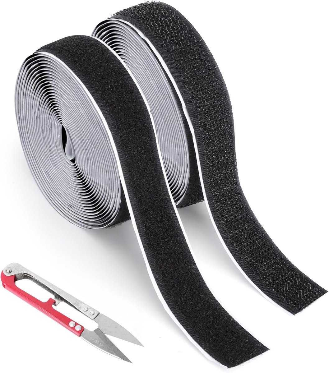 SnelShoppen - 2 x Extra Sterke Dubbelzijdige Tapes 20 mm x 6 m met Schaar - Zwart Zelfklevend Plakband voor Tapijt, Bank, Kussen, Vliegenraam - Ideaal