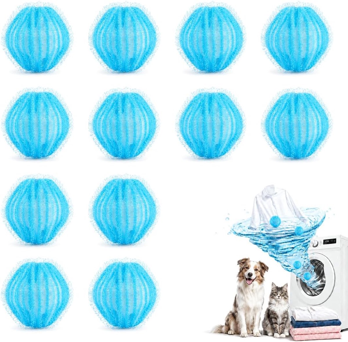 Herbruikbare Anti-Pluisballetjes 12 Stuks - Blauw - Verwijdert Dierenharen - Geschikt voor Alle Wasmachines - ShopVlot