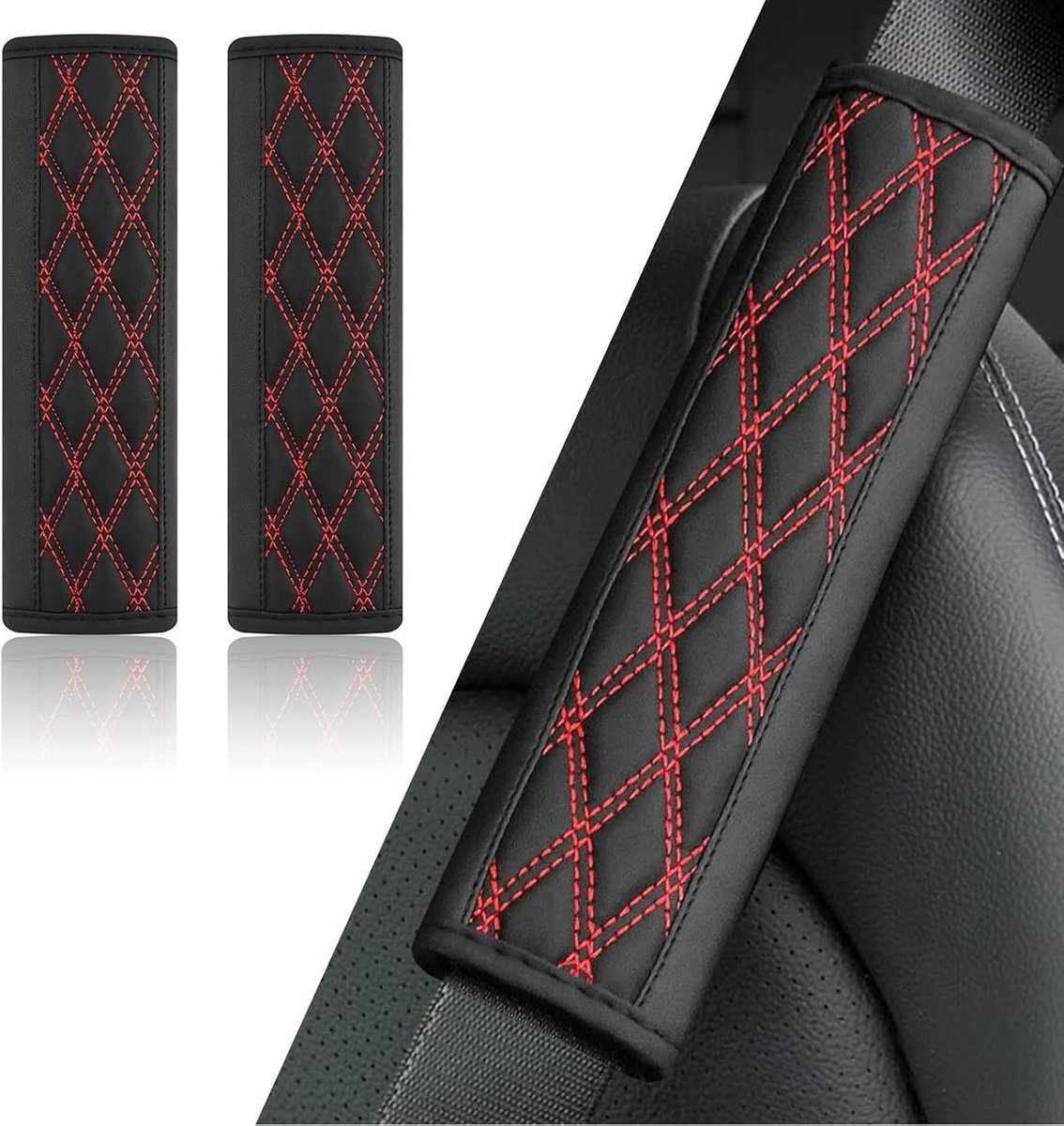 Autogordelhoezen 2 stuks - Leer - Bescherming schouder en nek - Verfraai je interieur - ShopVlot