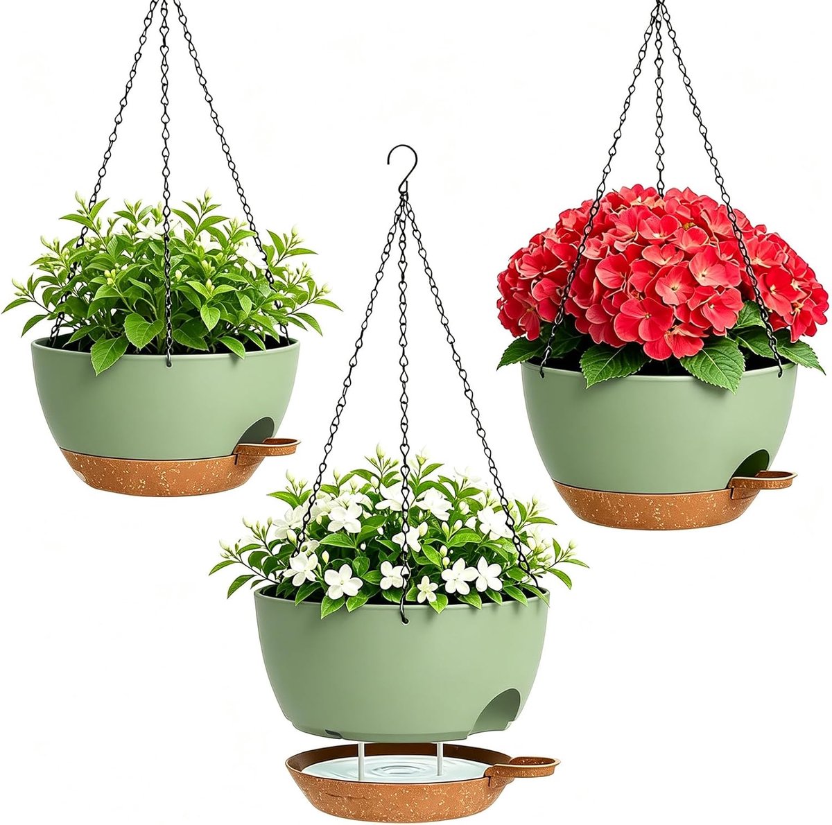 Hangpot met bewateringssysteem - 3 stuks hanghangers - groen - perfect voor binnen en buiten - ShopVlot