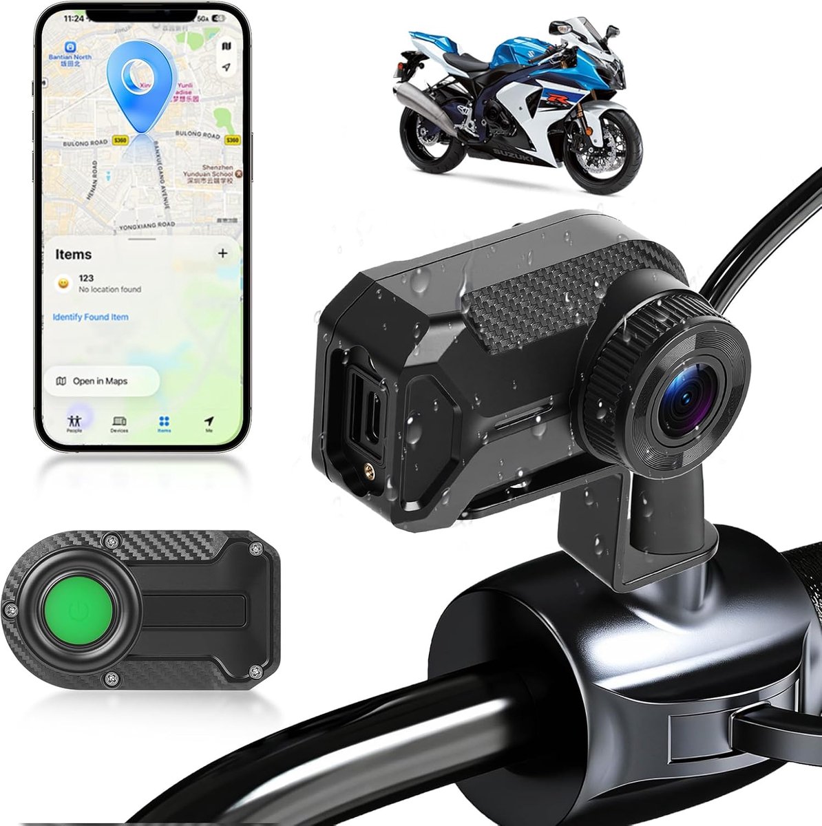 Motorfietscamera 1080p - Wifi met locator - Diefstalbeveiliging met zoemer - Nachtzicht in kleur - ShopVlot