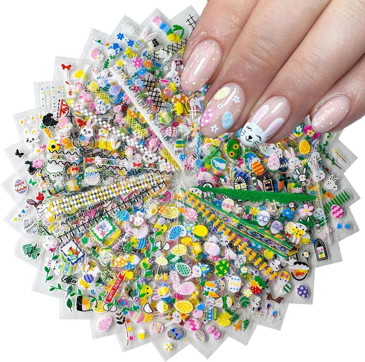 Nail Stickers Paasdecoratie 30 Stuks - Schattige Konijntjes en Eieren - 3D Nail Art - Eenvoudige DIY Toepassing - ShopVlot