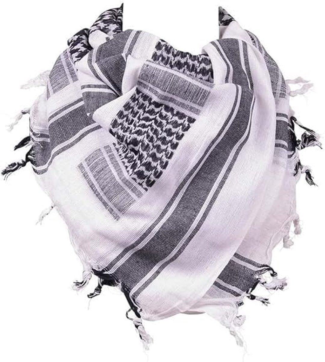 Shemagh sjaal 110 x 110 cm - 100% katoen - zwart/wit - perfect voor bescherming tegen zon en stof - ShopVlot