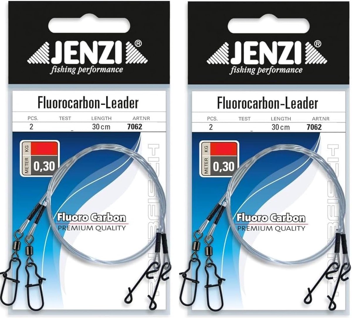 Vissnoer set van 4 - fluoro-carbon - knooploos met draaiknop - klaar voor gebruik - ShopVlot