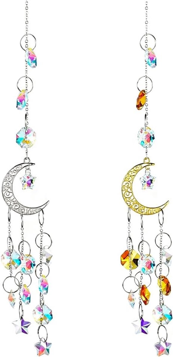 zonnevanger set 2 stuks - kristal - gouden en zilveren maan - sfeervolle raamdecoratie - ShopVlot