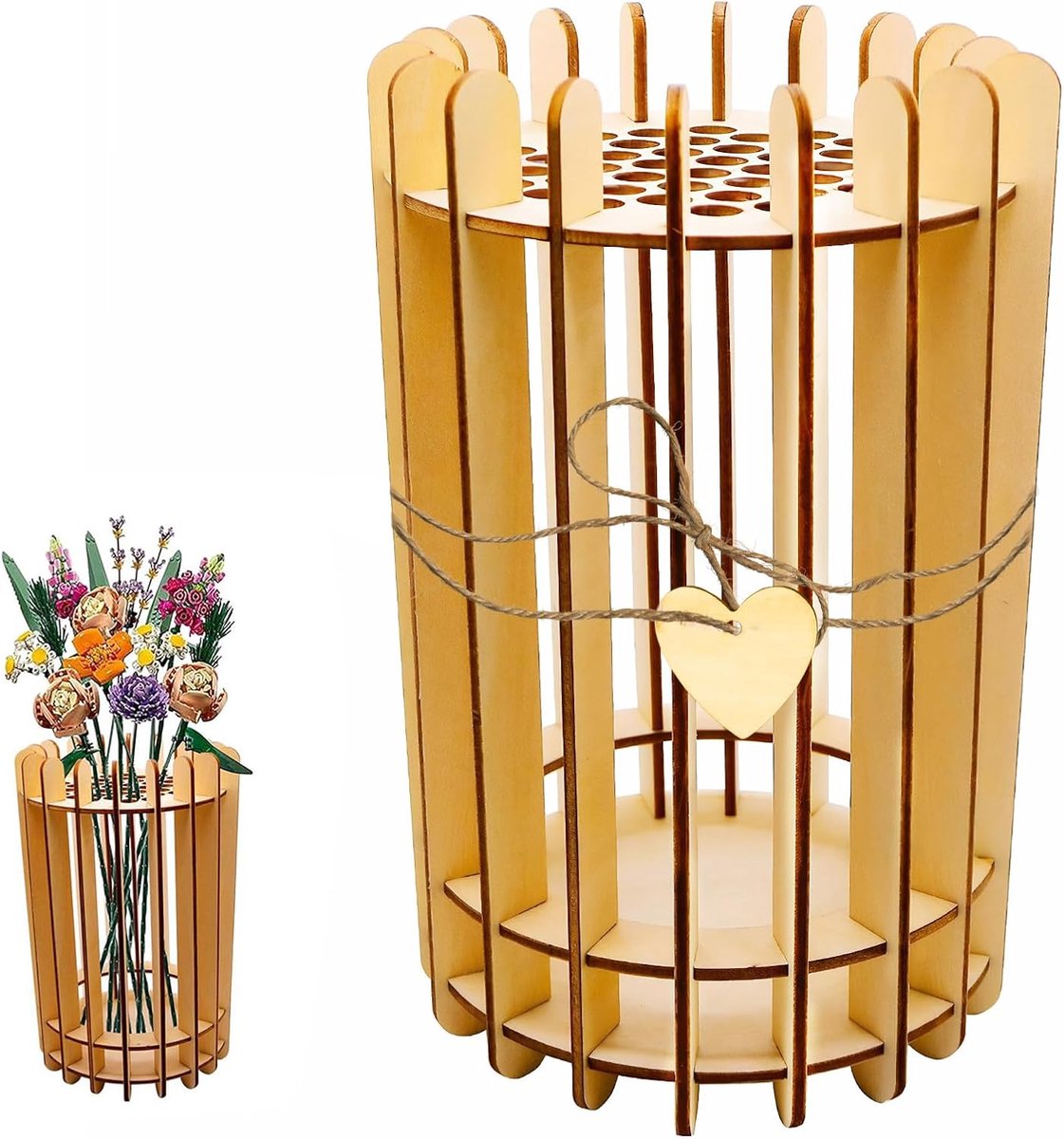 Houten bloemenvaas - puzzelvorm - met hartvormig touw - creatief voor bloemen - ShopVlot