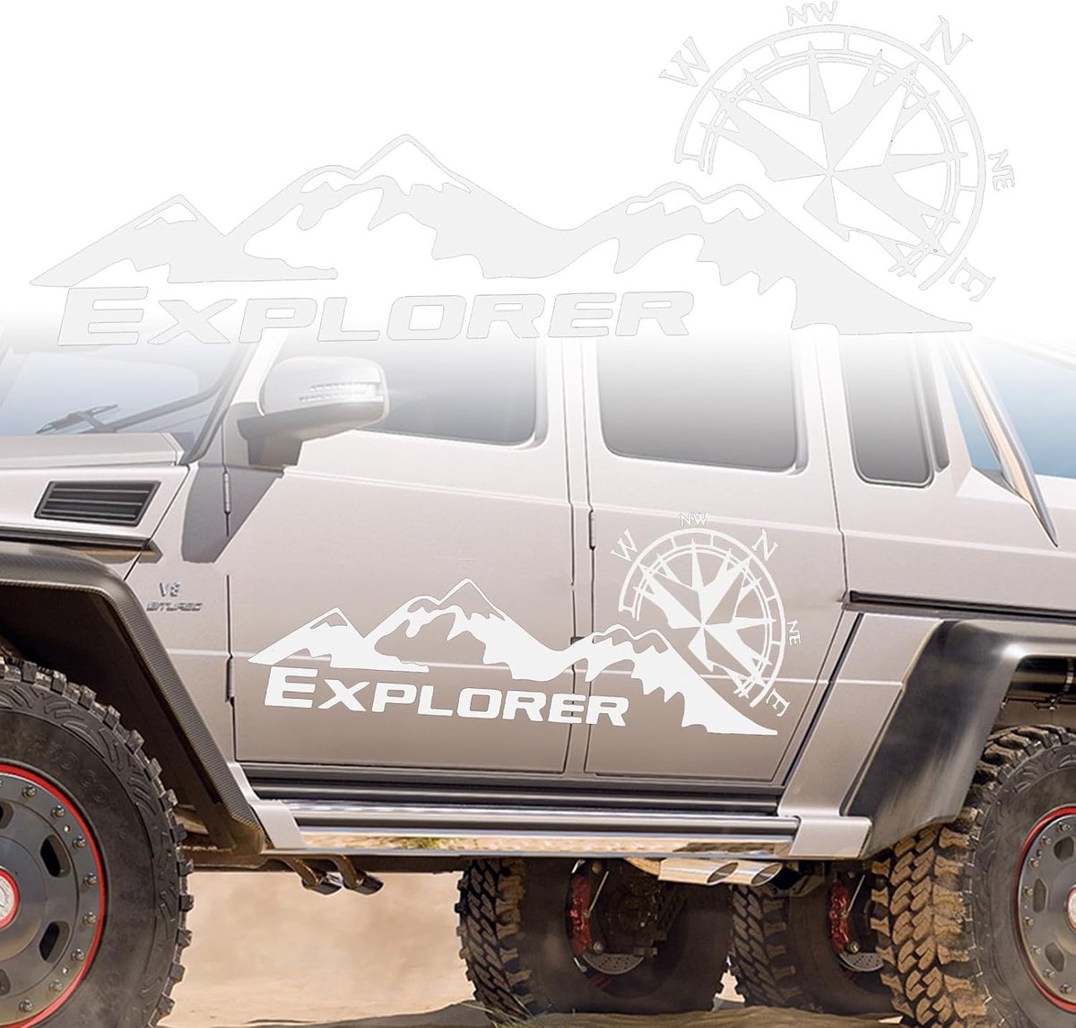 Auto stickers mountain compass - grote 100 x 29,5 cm - waterproof vinyl - voor SUV's en off-road voertuigen - ShopVlot