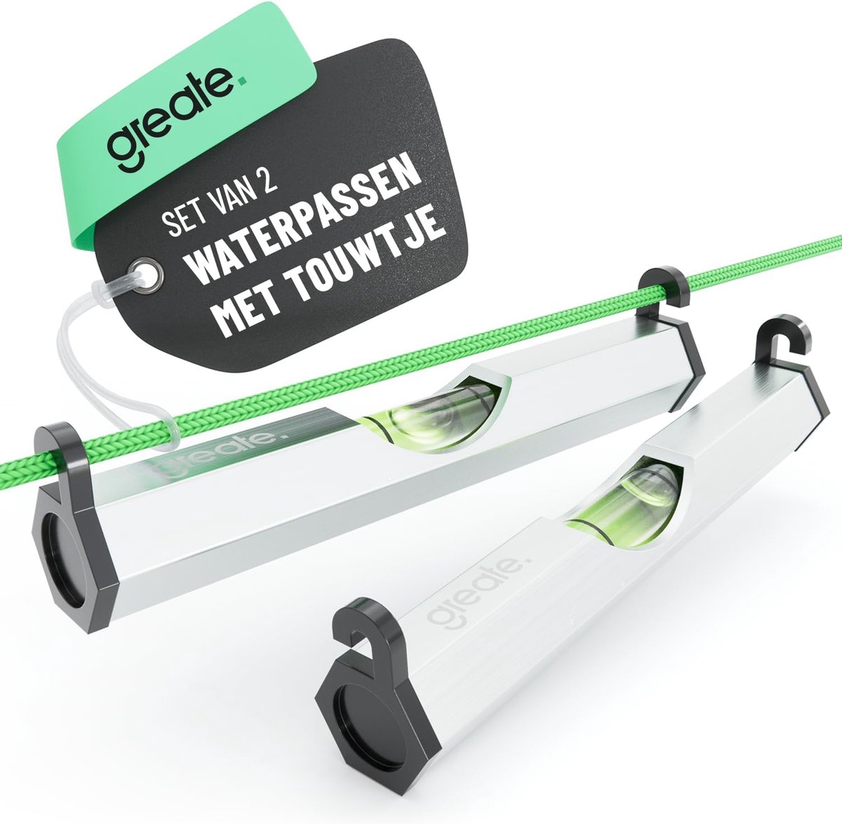 Mini waterpas 75 mm - Aluminium - Veiligheidshaken - Precisie bij het uitlijnen van tuinhekken - ShopVlot