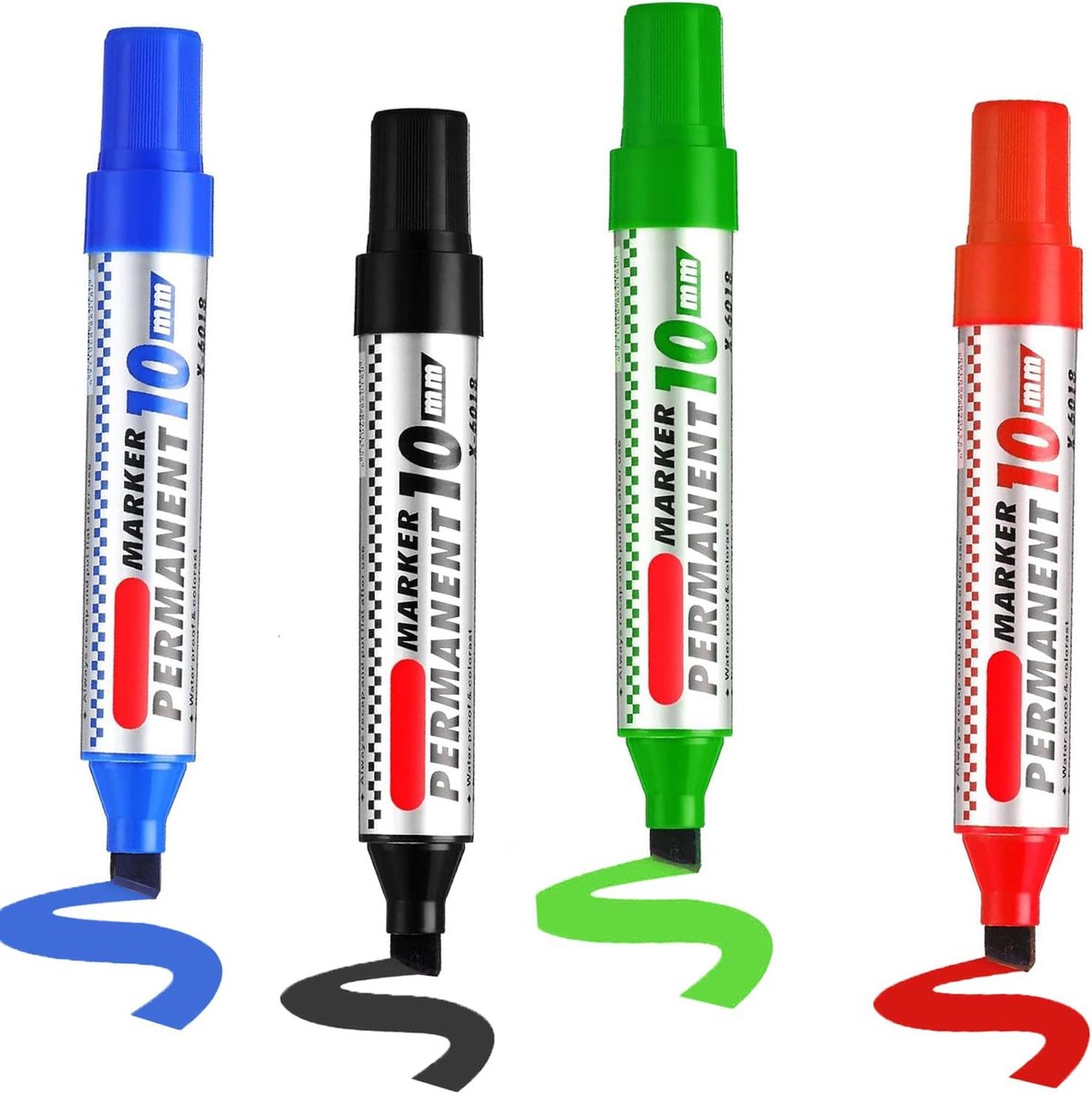 Permanent marker 4pcs - sneldrogend en waterproof - 3-10mm wigpunt - veelzijdig voor glas, plastic, metaal en hout - ShopVlot