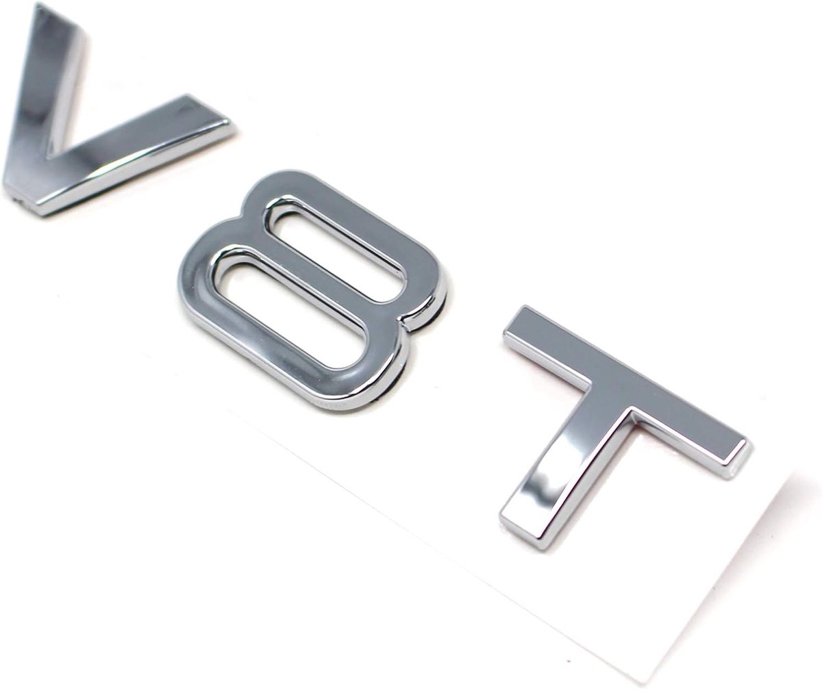 3D embleem lettering V8 T - kunststof met schuimrug - chroom - voor autodecoratie - ShopVlot