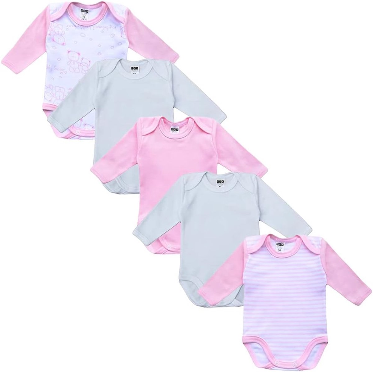 Baby bodysuit langemouw 5-pack - 100% katoen - unisex met print - comfortabel voor dagelijks gebruik - ShopVlot