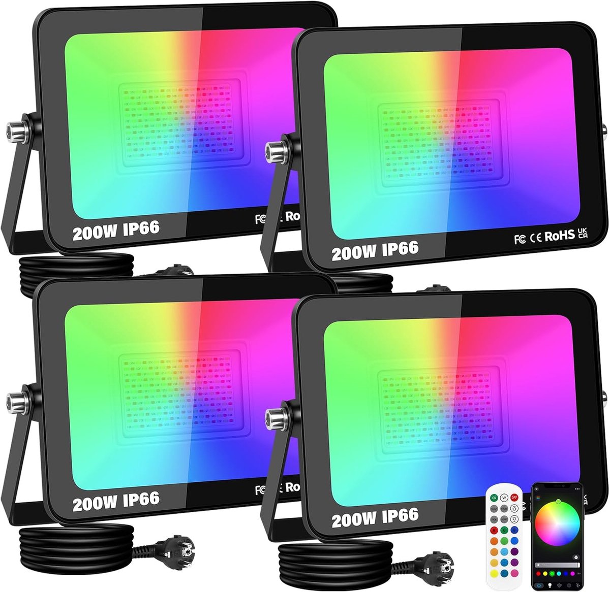LED Spot Outdoor 4 x 200W - RGB Kleurverandering - Dimbaar en Waterproof - Perfect voor Tuin en Decoratie - ShopVlot