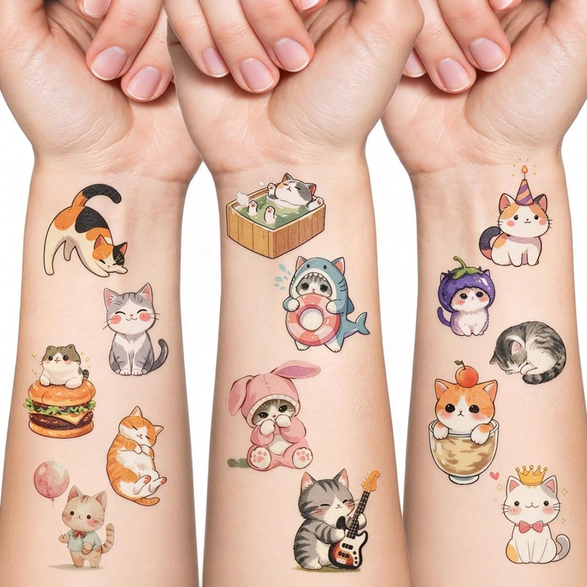 Tijdelijke tattoo voor kinderen - 10 vellen kattentatoeages - schattige ontwerpen - perfect voor verjaardagsfeestjes - ShopVlot