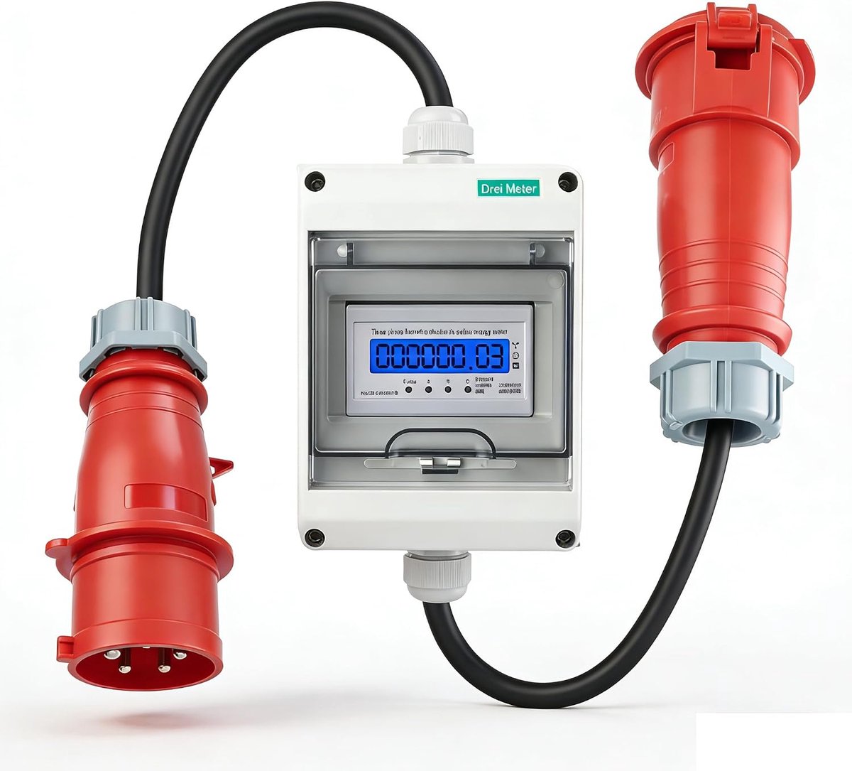 Mobiele stroommeter 3 fasen 16A 400V - digitale meter met 5G 2.5 CEE-stekker en koppeling - robuust en duurzaam - ShopVlot