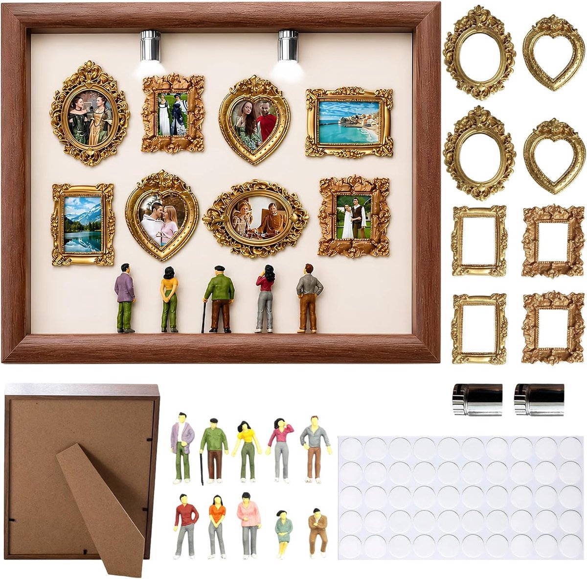 DIY mini museum set - retro stijl - 8 miniaturen en 2 LED-lampen - perfect voor woondecoratie - ShopVlot