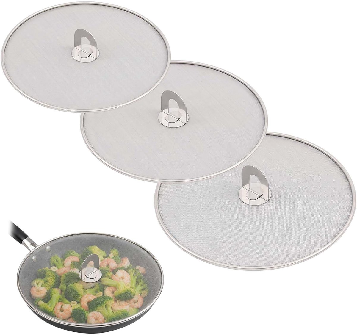 Spatbescherming pannen set - opvouwbaar 25/29/33 cm - roestvrij staal - bescherming tegen vetspatten - ShopVlot