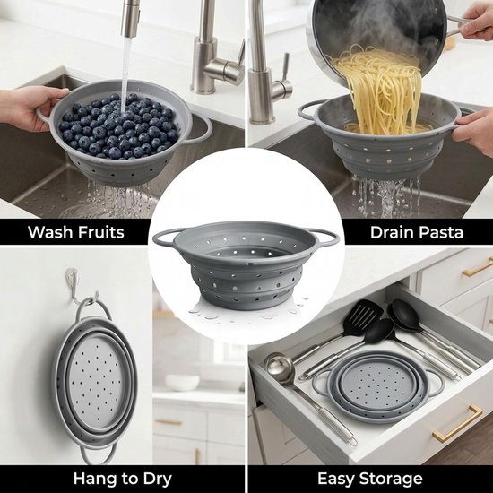 Pasta vergieter 11 inch - Vouwbaar - Flexibel siliconen - Ruimtebesparend voor camping - ShopVlot — afbeelding 5