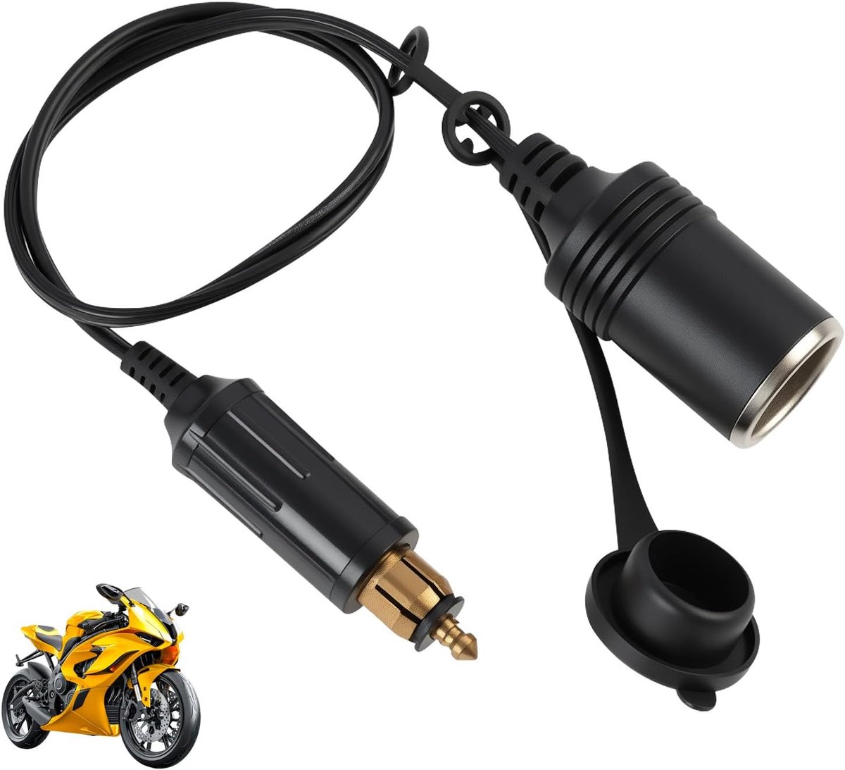 DIN plug naar sigarettenaansteker adapter - 12V/24V - 45 cm kabel - waterdichte beschermkap - ideaal voor auto en motor - ShopVlot