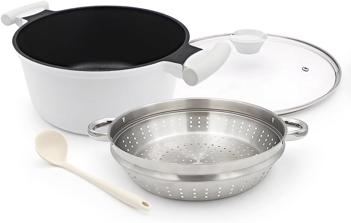 Stoompan - 6 Liter - Antiaanbak met Groentestomer - PTFE en PFAS-vrij - Voor Gezond Koken