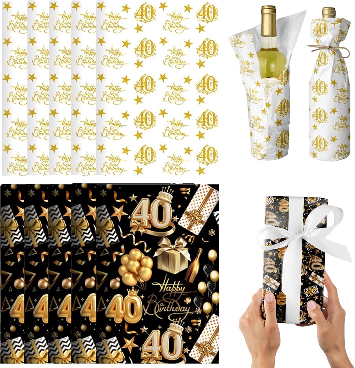 Cadeaupapier zakjesset - zwart-goud - alles-in-één - perfect voor verjaardagen - ShopVlot