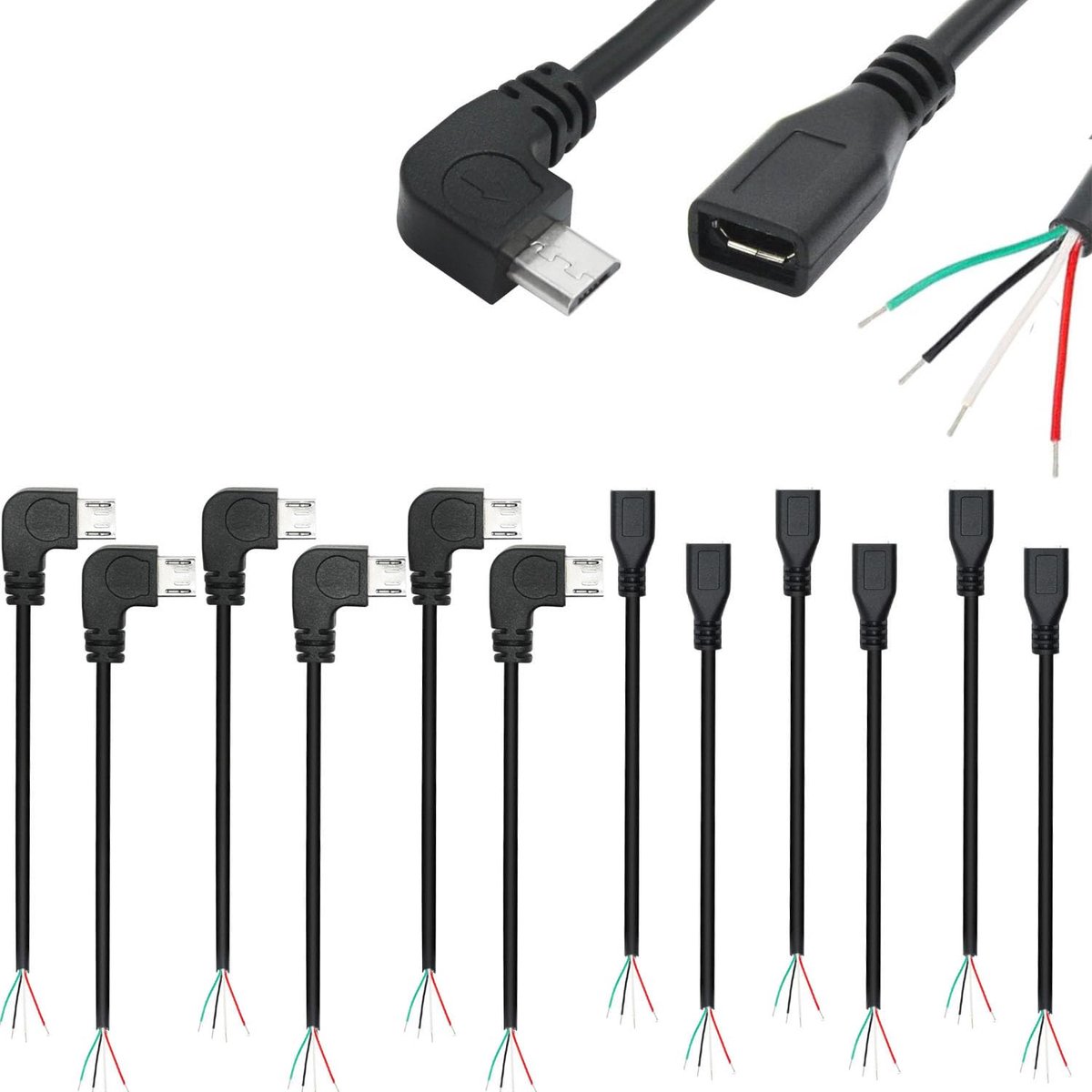 Micro USB Pigtail Kabel 30cm - 5V/2A - 90 Graden Hoek - Voor Reparatie en DIY - ShopVlot