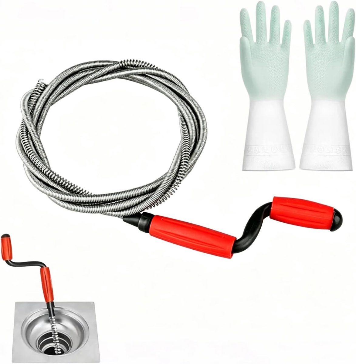 Universele buisreinigingsspiraal, 2,4 m x 6 mm, afvoerreiniger, spiraal, afvoerbuisreiniging voor hardnekkige - ShopVlot
