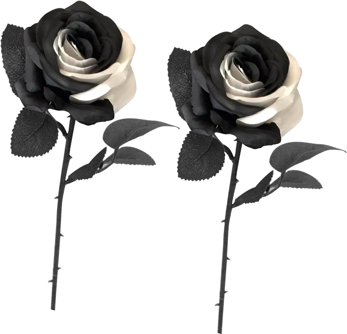 2pcs Halloween Artificial Rose Flower, Black and White Roses, Realistic Silk Flowers for Halloween Decor, Party - ShopVlot