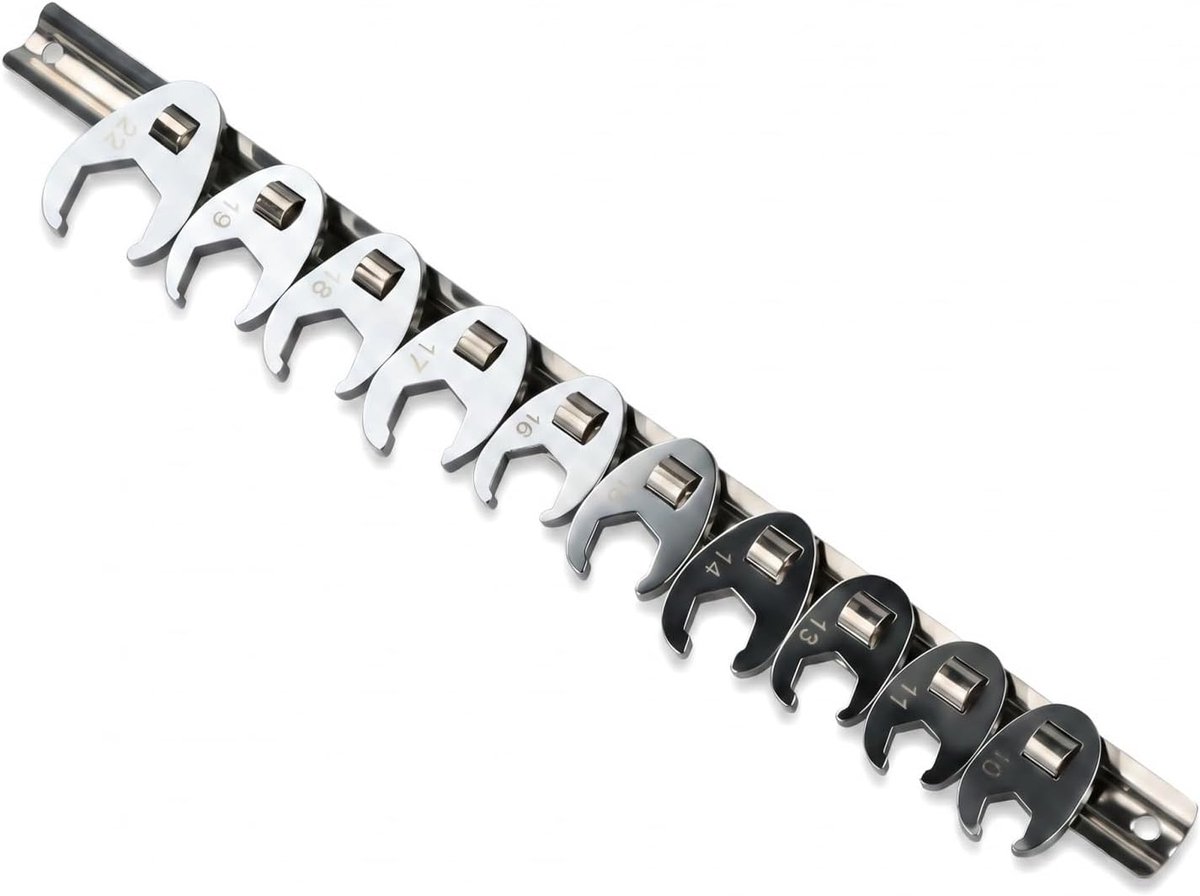 Set van 10 metalen beensleutels, 3/8 inch, open uiteinde, 10-22 mm, met organizer, ratelsleutel van koolstofstaal voor - ShopVlot