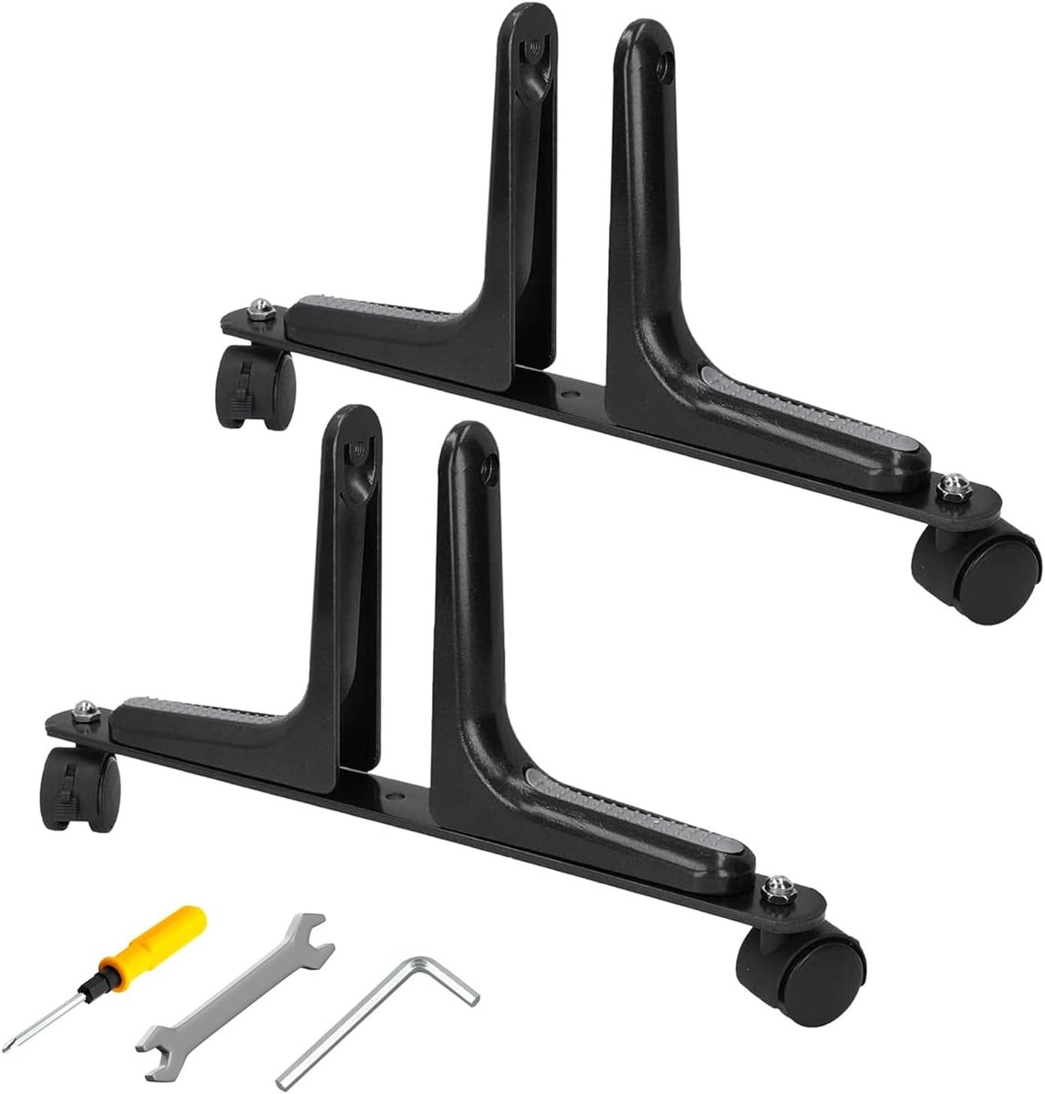 2 Pieces Display Stand with 360 Degree Wheels, Adjustable Width, for Hotel, Home, Office, Black - ShopVlot