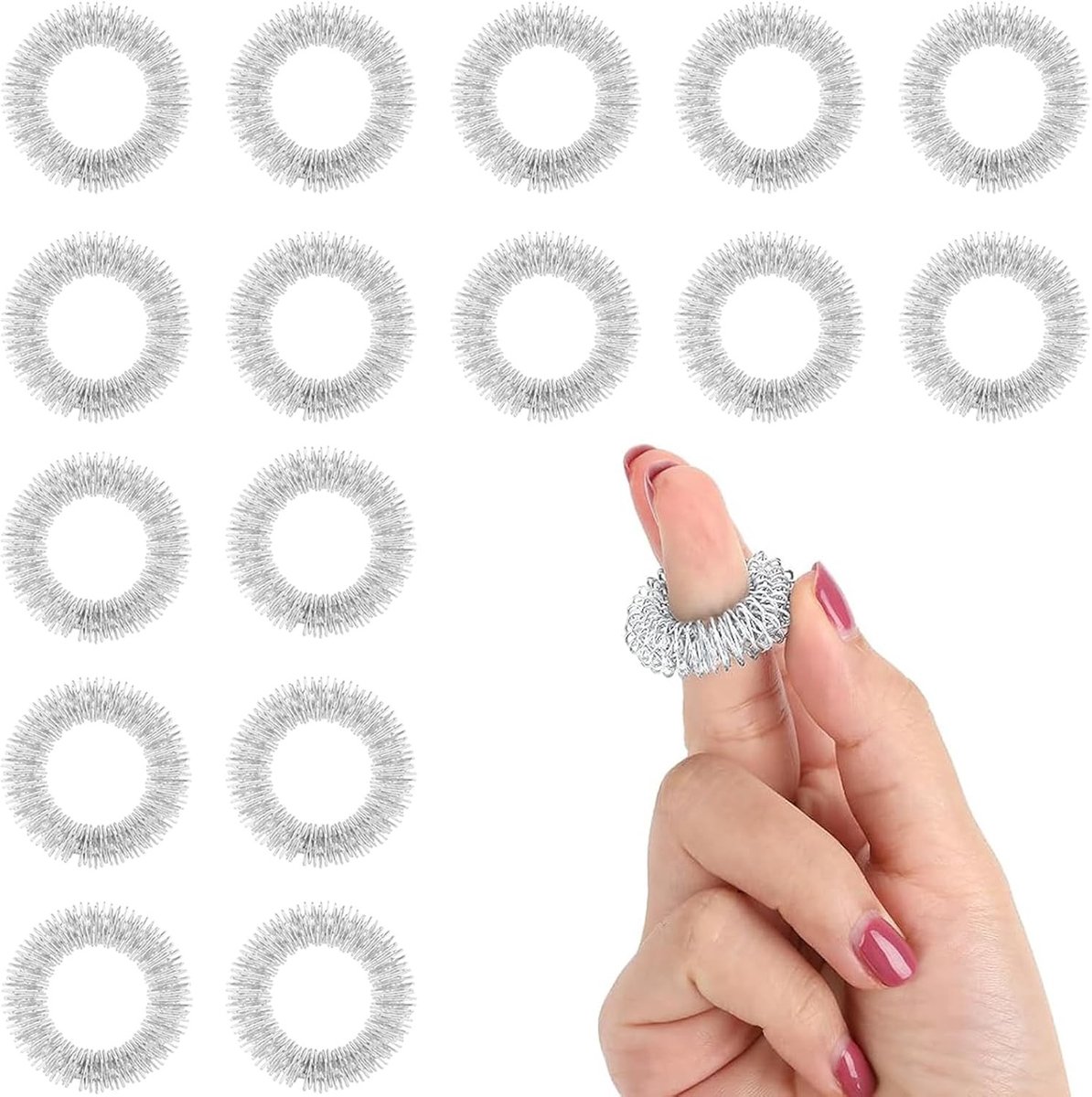 Set van 20 Acupressuur Ringen voor Fingermassage, Ontspanning, Stressverlichting en Pijnbestrijding voor Volwassenen en Kinderen