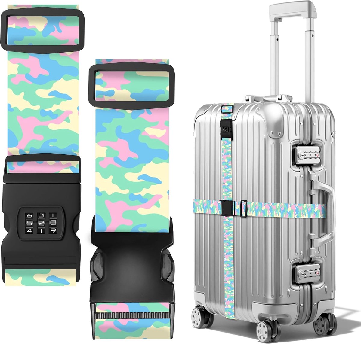 ECZOIL 2 pieces adjustable luggage strap, one with personalised 3-digit code, travel case strap, facilitates - ShopVlot