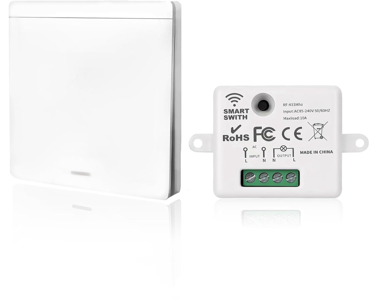 Wireless Light Switch, 433MHz, Switch Kit with RF Transmitter and Receiver Controller, 10A, 240V, for Lamp up to - ShopVlot