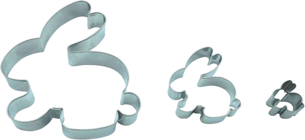 Easter Rabbits Cookie Cutter Set of 3, 9.5cm, 5.5cm, 2.2cm, Stainless Steel - ShopVlot