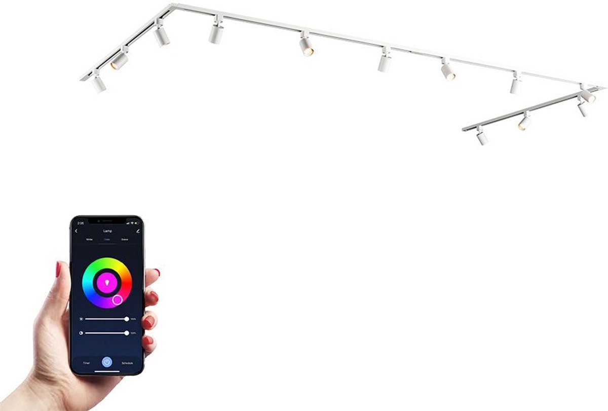 HOFTRONIC railverlichting pakket U-vorm – 4x 1,5 meter rail – 12 RGBWW GU10 railspots – dimbaar – aluminium wit – IP20 – modulair – 230V – smart track lights woonkamer keuken