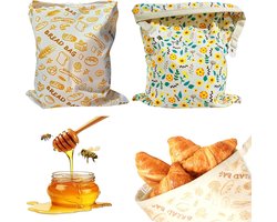 SnelShoppen - Set van 2 Beeswax Broodzakken (42x33cm) - Katoenen Broodzak met Gesp Sluiting - Herbruikbare Broodopbergzak voor Vers Zuurdesembrood - 2