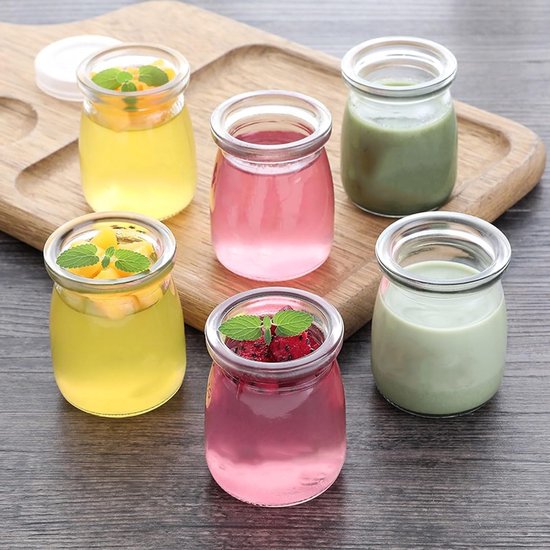 Set van 6 Glazen Yoghurttanks met Deksel - Lekvrije Reiskleine Potjes voor Jam, Honing en Desserts, Geschikt voor Vaatwasser — afbeelding 3