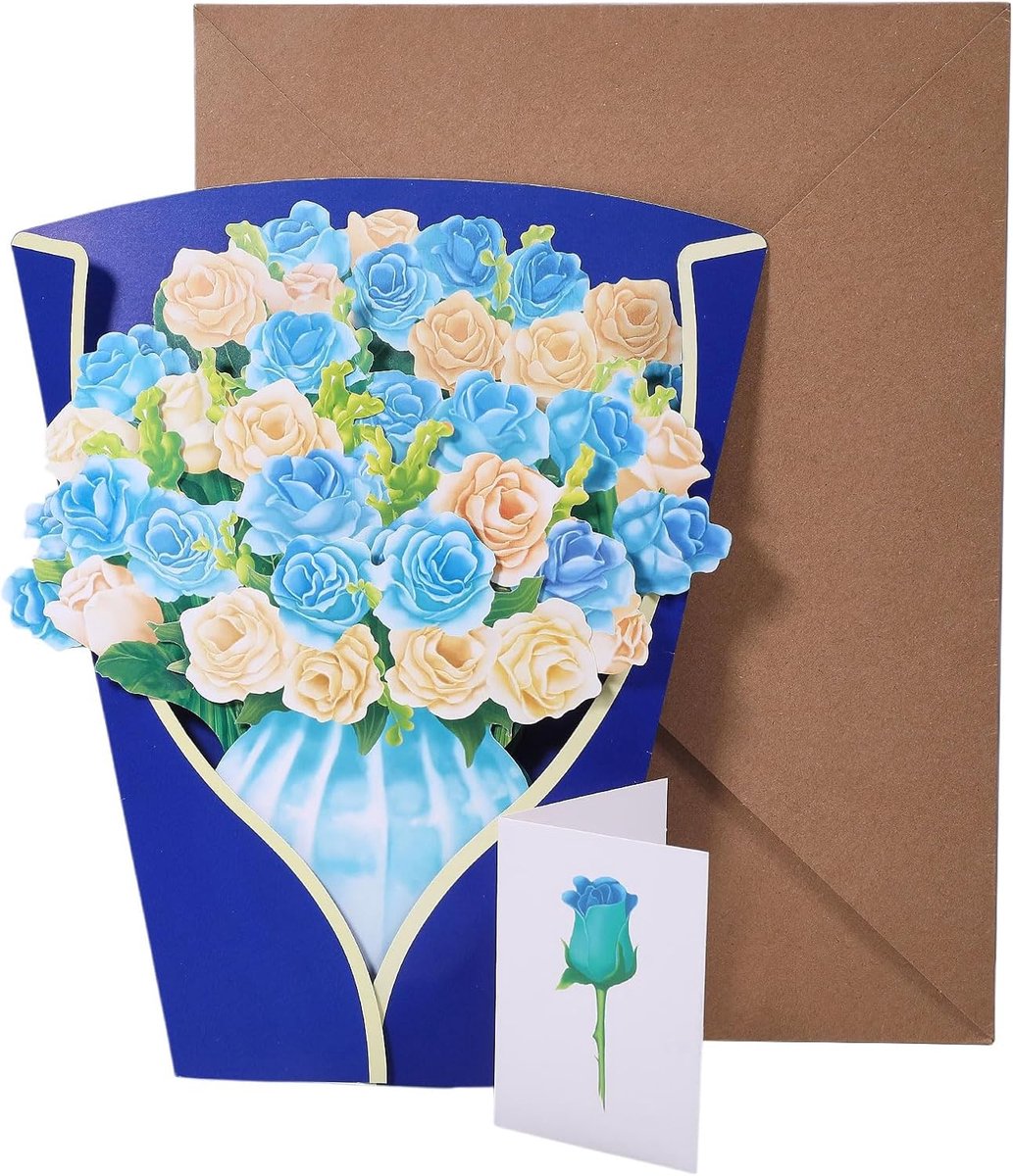 CHGCRAFT Papier Pop Up Kaarten 3D DIY Papier Bloem Boeket Wenskaart Sets Rood Geel Mini Sneeuw Rose Wenskaarten - ShopVlot