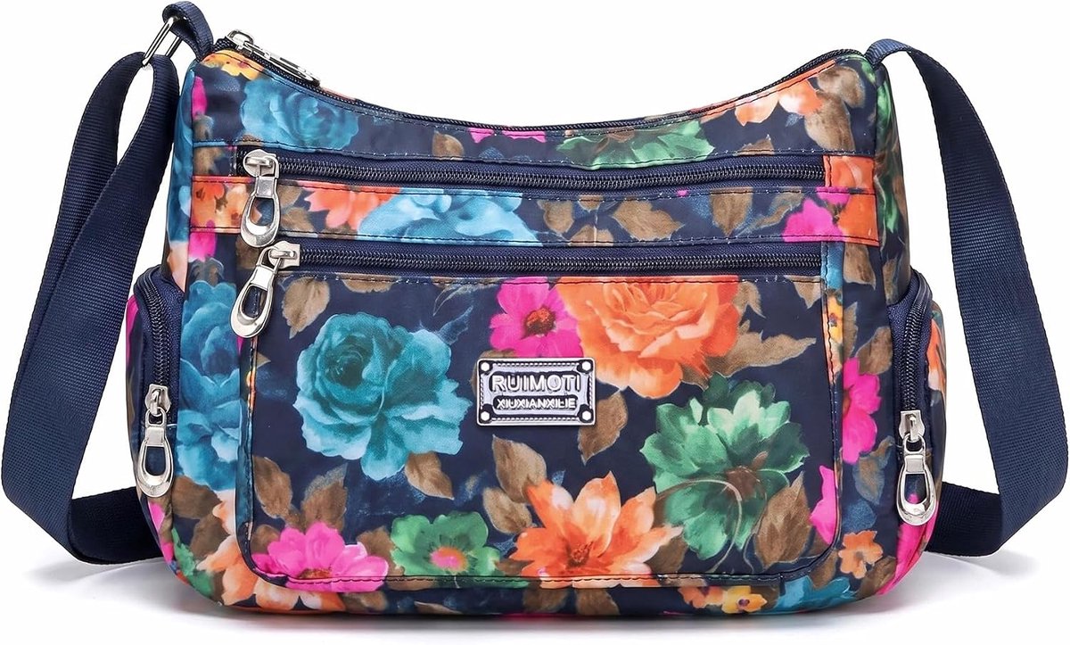 Schoudertas dames, vintage kleurrijke bloemen nylon schoudertas dames - ShopVlot