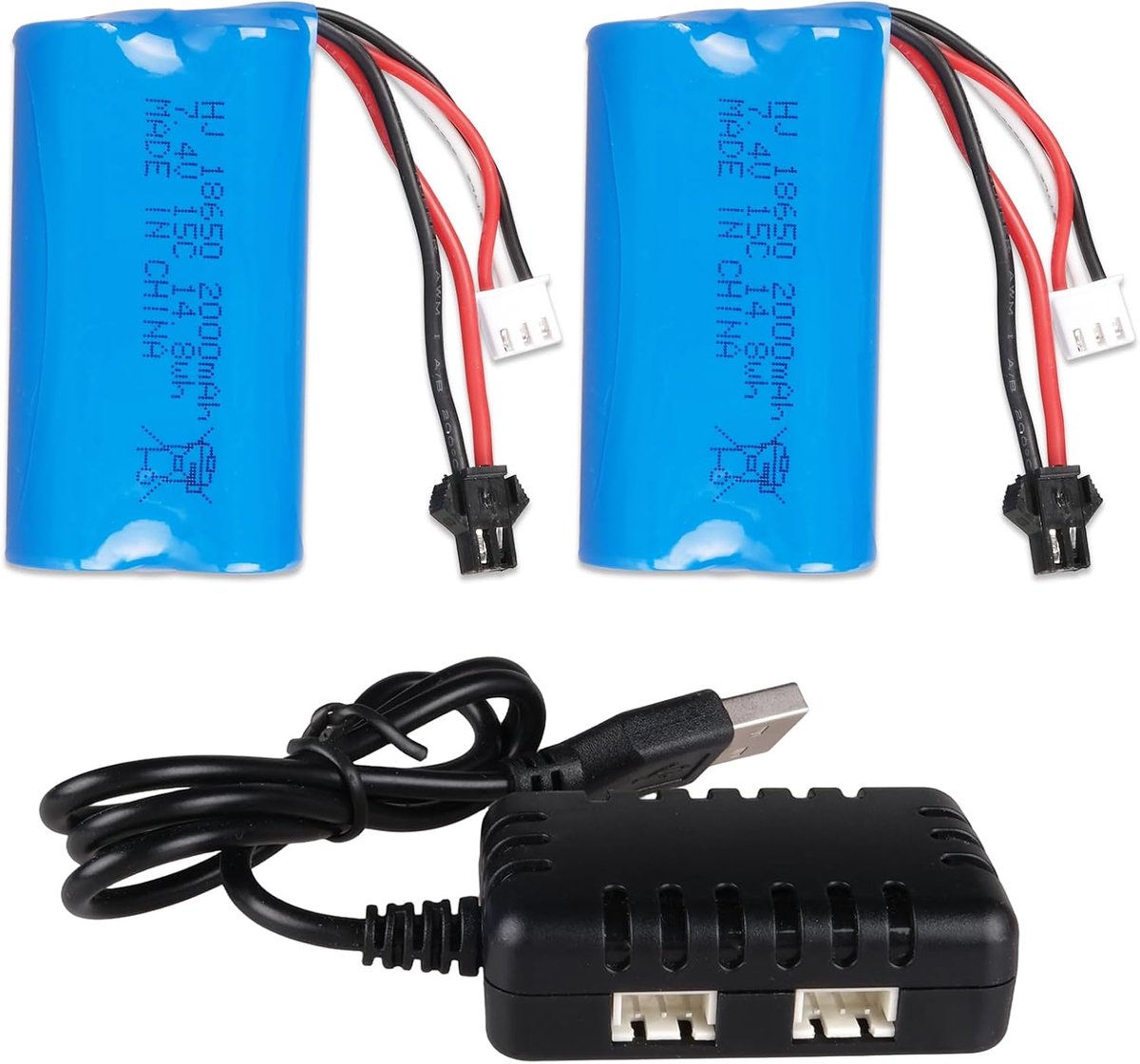 2 stuks 7,4 V 2000 mAh 15C 2S lithium-ion batterij met SM-2P-stekker en USB-oplaadkabel, batterijen met hoge - ShopVlot