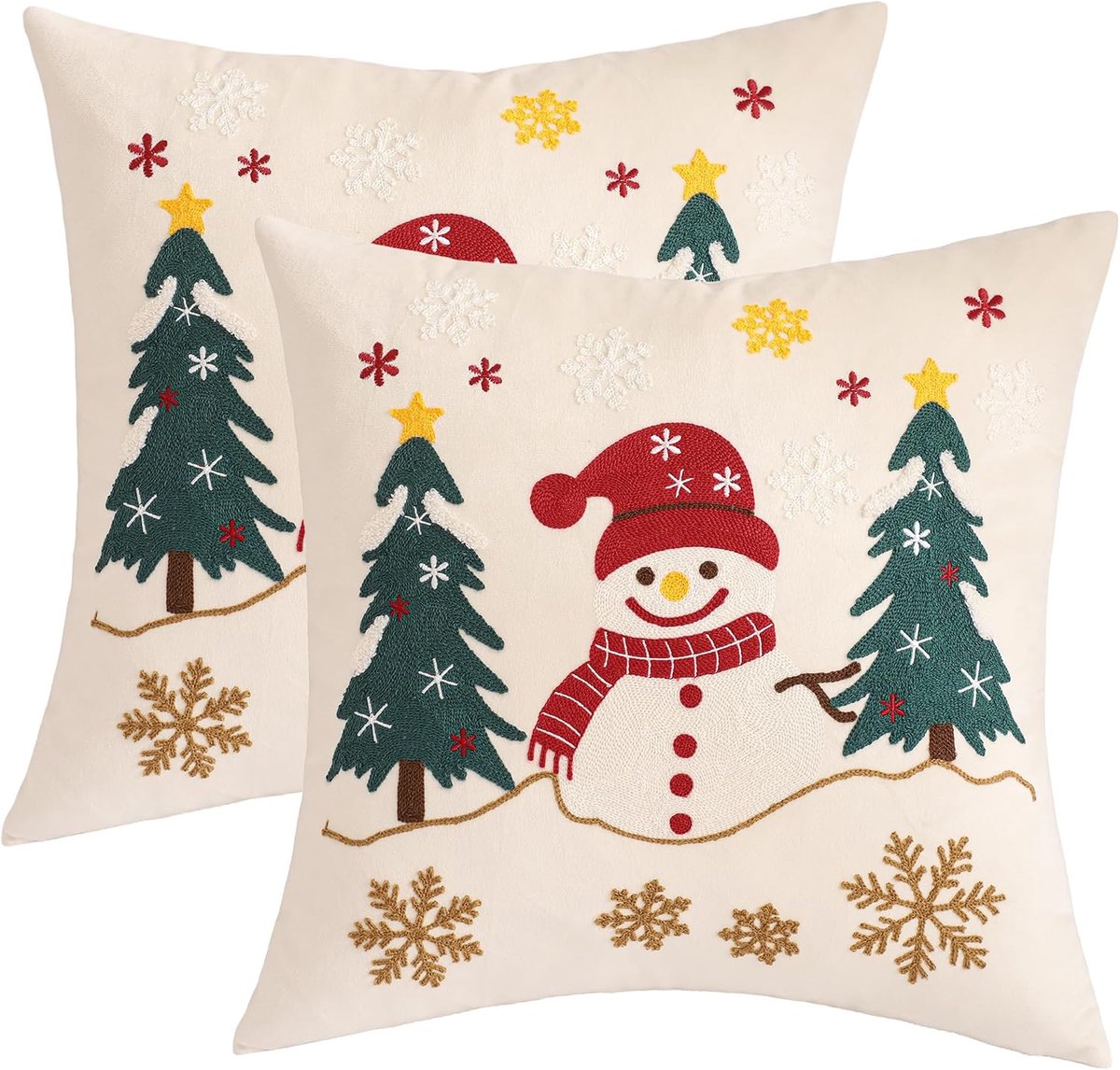 Tosleo Christmas Cushion Covers Velvet 45 x 45 cm Embroidery Snowman Christmas Tree Christmas Decoration Soft Cushion - ShopVlot